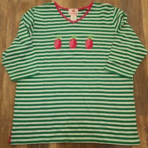 Quacker Factory Pineapple Beaded Embroidered 3/4 Sleeved Top Size XL